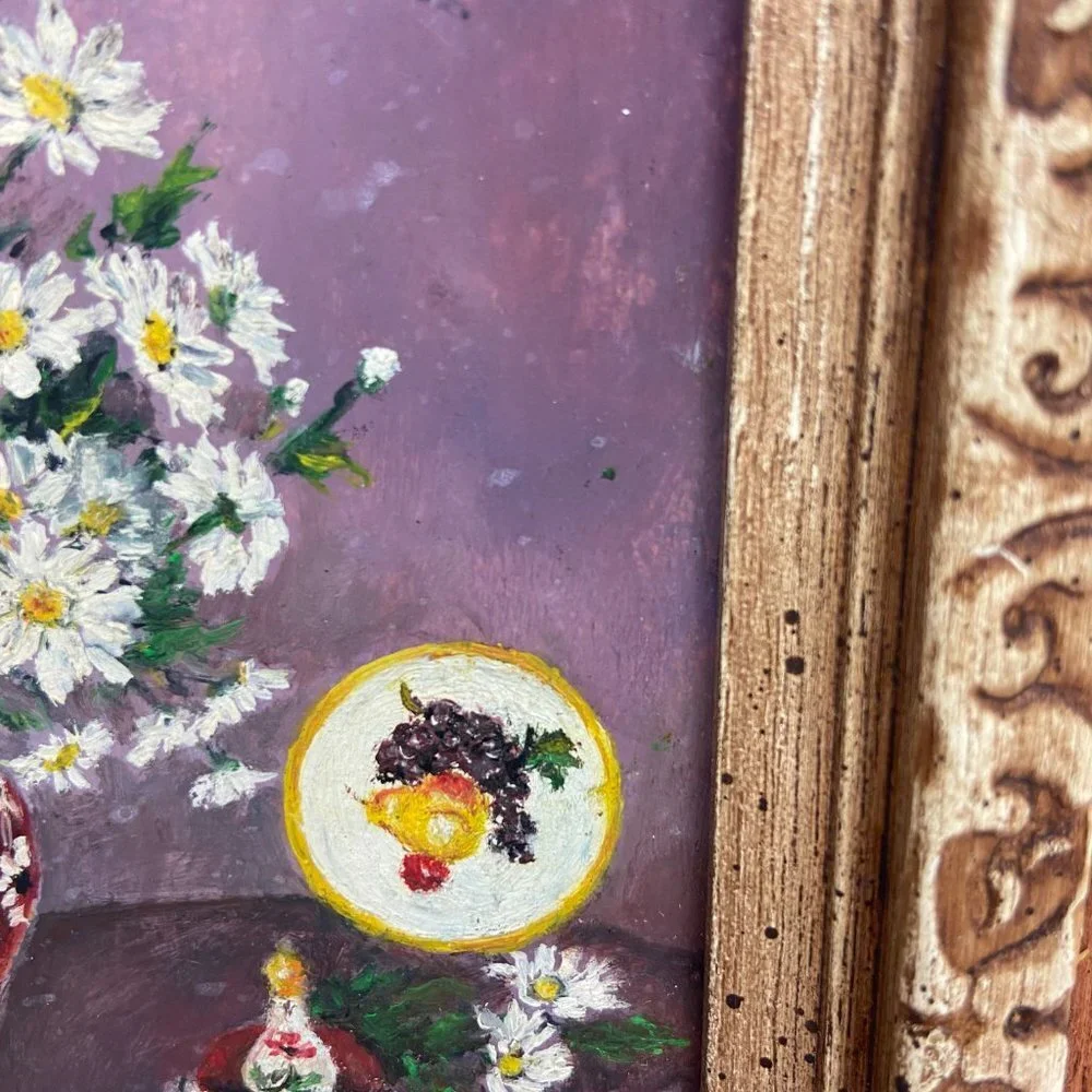 Original Painting Bouquet of flowers Wooden frame